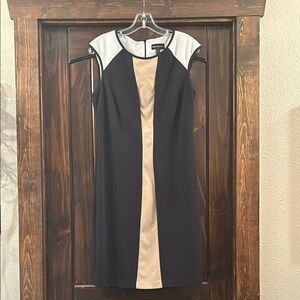 Cream, white and black Sheath Dress Knee-Length Sleeveless for Work.